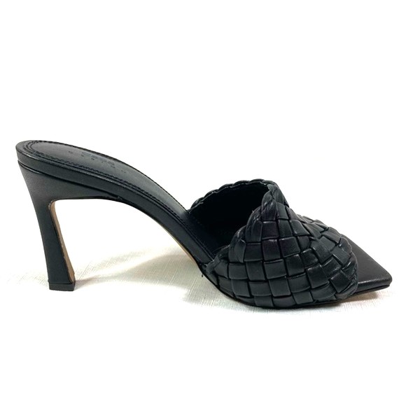 ASOS Basket Weave Peep Square Toe Black Slip On Mule Sandal Heel Size 7- New - Picture 4 of 8
